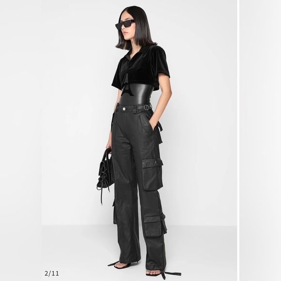 Maniere De Voir Pants - MID RISE WAXED CARGO PANTS - BLACK - Maniere de Voir US2 New